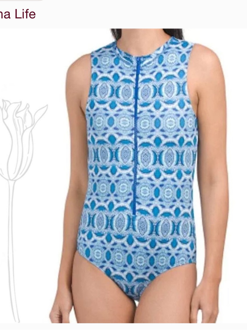 Cabana Life women’s blue Road Map Sleeveless Unisuit Swimsuit Large